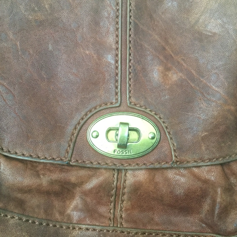 Fossil Brown Leather Crossbody Saddle Bag Boho Country Zip Closure - Picture 2 of 4